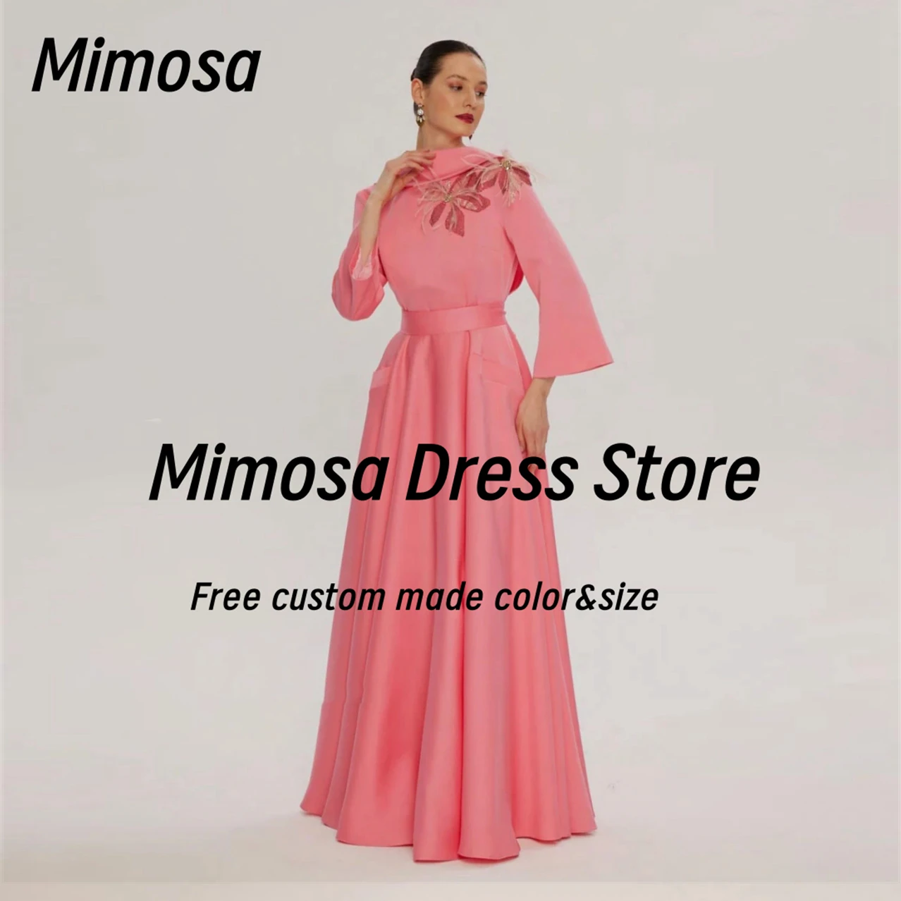 Mimosa 2025 Пром платья Перья Бисероплетение с длинными рукавами Вечерние V-образные