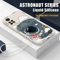 cartoon astronaut silicone lanyard case cover for xiaomi redmi note 11 pro 11s note 10 9 pro mi poco x3 nfc f3 11 lite 11t pro
