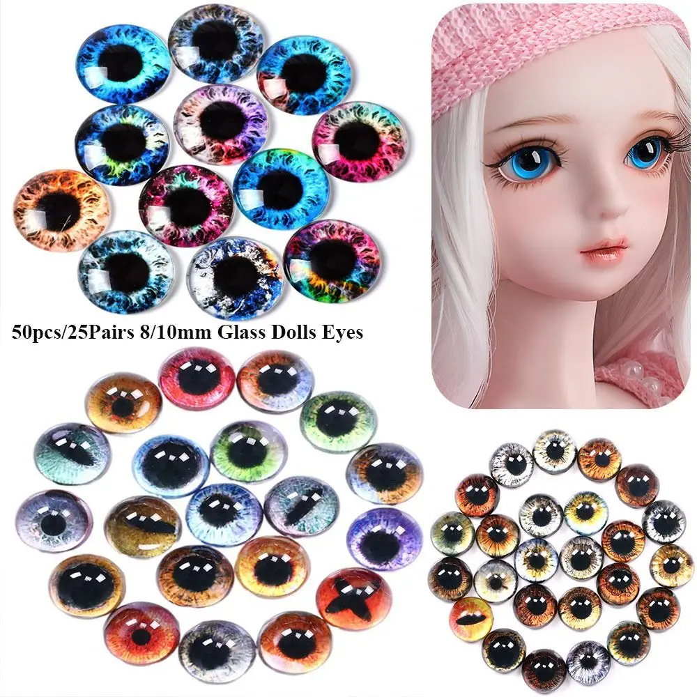 

50pcs/25Pairs 8/10mm Plastic/Glass Dolls Eyes DIY Crafts Eyeballs for Children Toys Dinosaur Animal Cat Eyes Time Gem Accessorie