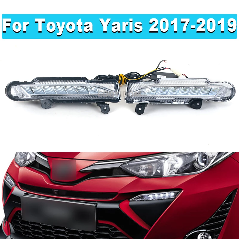 

Автомобильные светодиодсветодиодный дневные ходовые огни для Toyota Yaris 2017-2019, левые и правые дневные ходовые огни с указателями поворота, про...