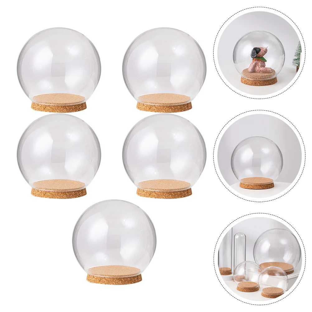 

5 Pcs Cupcake Containers Empty Ornaments Fill Dried Flower Glass Cover Led Light Base Glass Dome Base