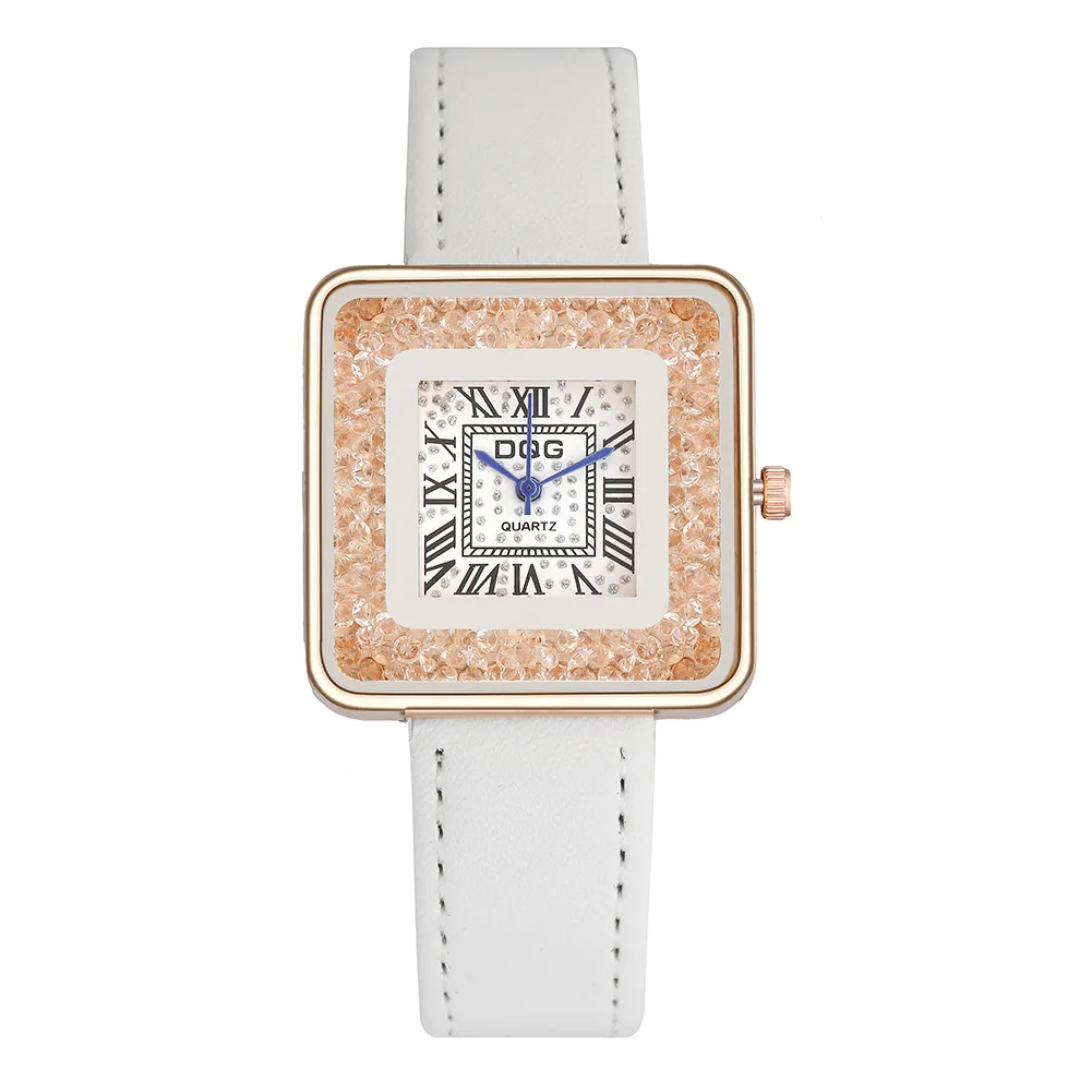 Women Black Watch Fashion Women Quicksand Square Dial Roman Numeral  Watch Casual Leather Band Strap Quartz Wrist Watch Relogio