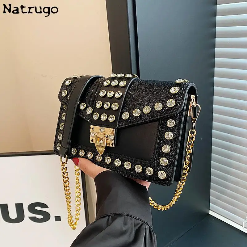 

Crossbody Bags For Women 2024 Fashion Rivet Leather Shoulder Bag Woman Trend Small Square Female Bag