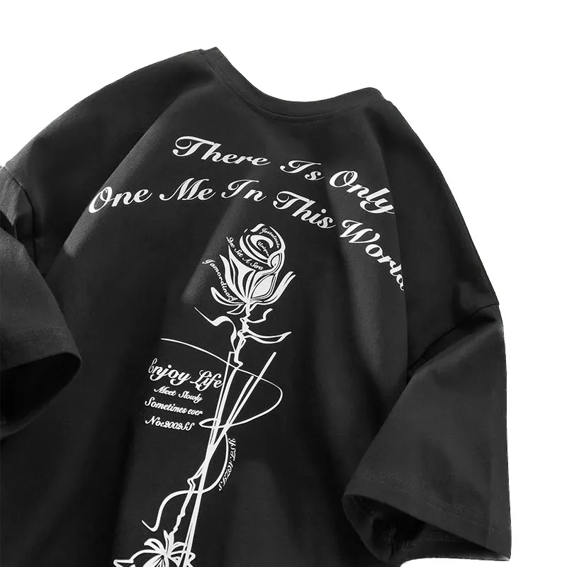 

Crop Top 2023 Summer Apparel Casual Loose Rose Print Round Neck Half Sleeve Women's T-shirt Tops Y2k