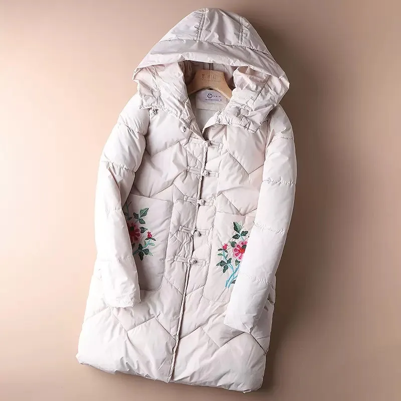 Nagod Winter Women Long Coat 2022 Ethnic Style Retro Warm Casual Loose Hooded Jaket Bubble Coat Cotton padded Parka Mujer M-2XL