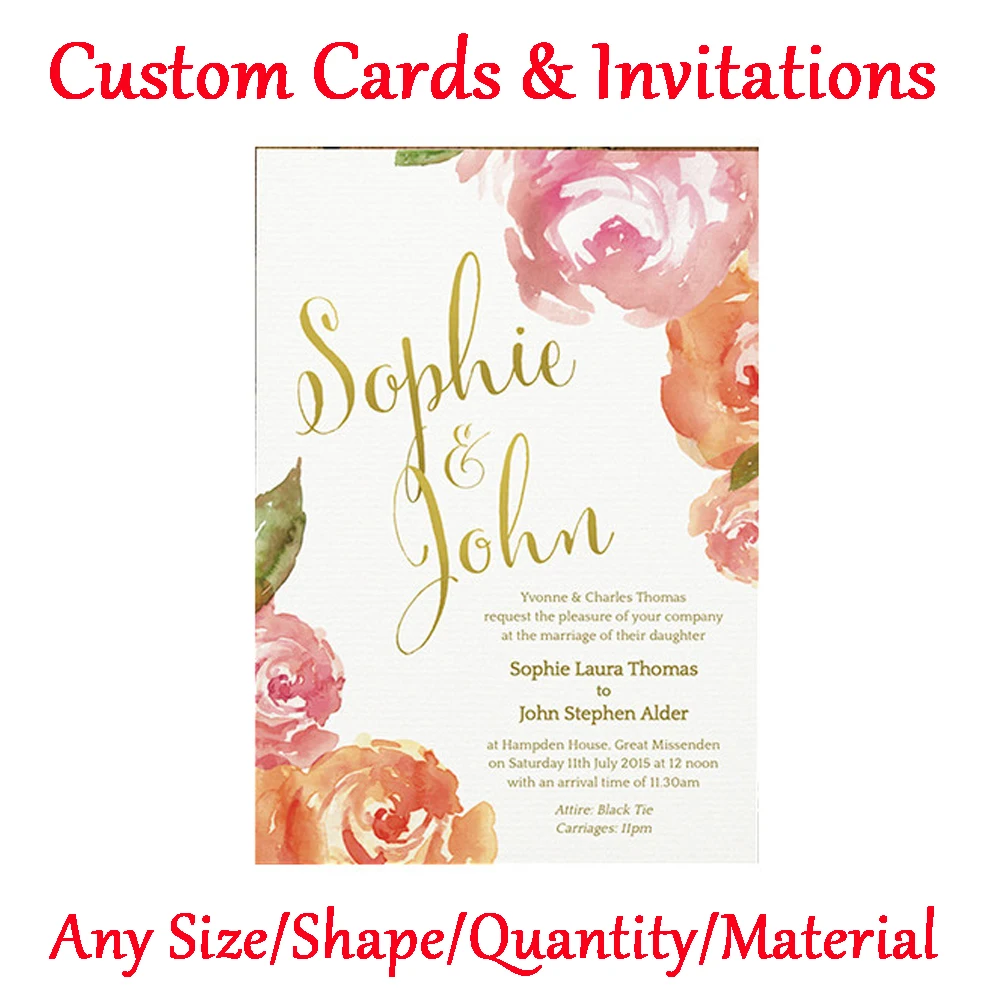 

200pcs Printing Personalized Wedding Invitation Cards Custom Logo Design for Anniversary Birthday Party Greeting Cards Foldable