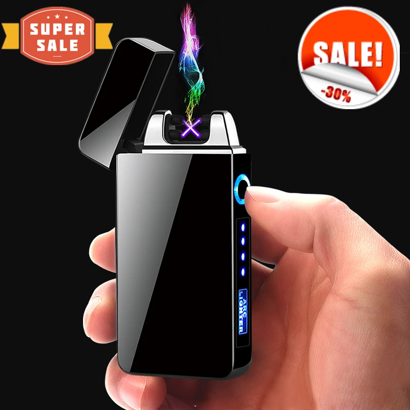 

Hot Selling Metal Windproof Double Arc Plasma Lighter, Pulse Flameless Fingerprint Touch USB Charging Lighter, Men's Gift