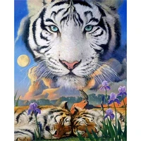 gatyztory 5d diy diamond painting white tiger kits full square diamond embroidery rhinestone animals mosaic art home decor
