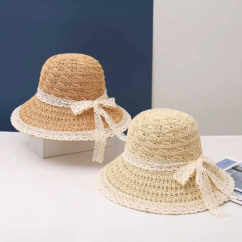Кружевная полая соломенная шляпа в стиле вестерн женская приморская пляжная