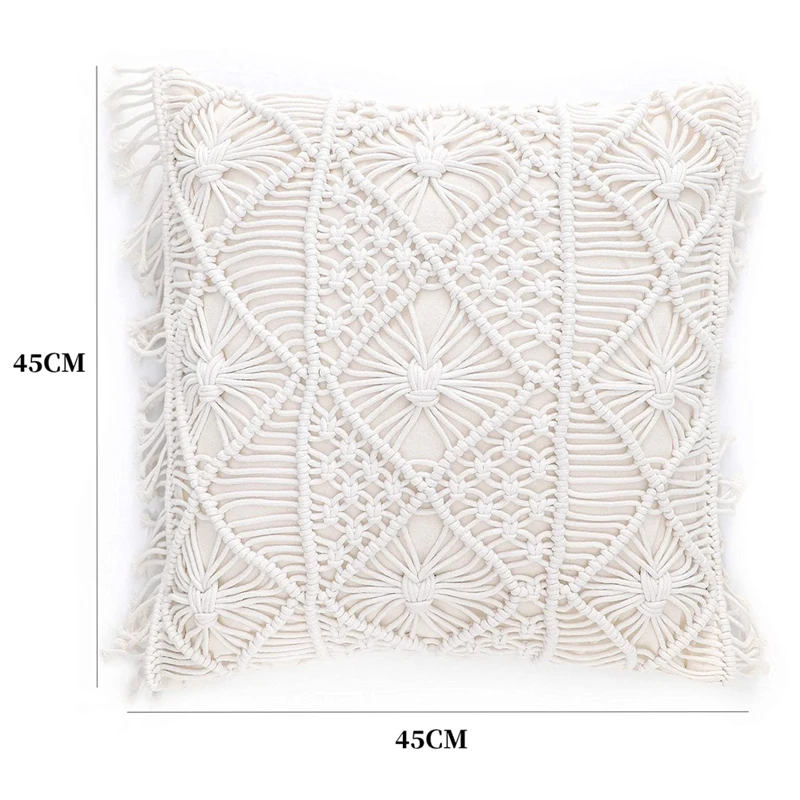 1 Set Of Boho Cushion Cover Pillow Decor Lace Pillowcase Cotton Decorative Fringe