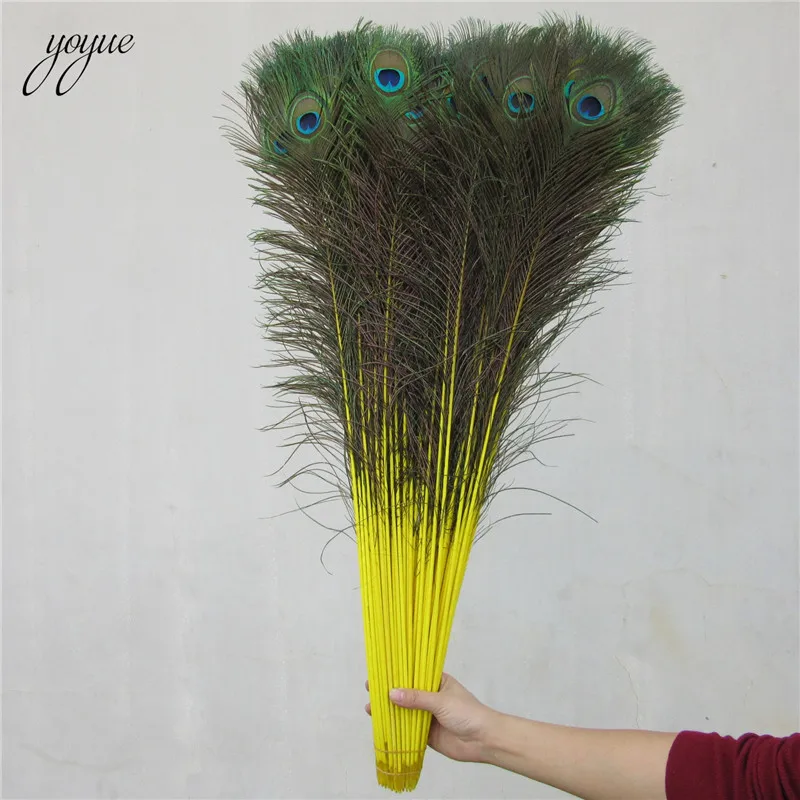 

100 Pcs Yellow Natural Peacock Feathers for Crafts 70-80cm Peacock Feather Dress DIY Home Hotel Decor Wedding Decoration Plumes