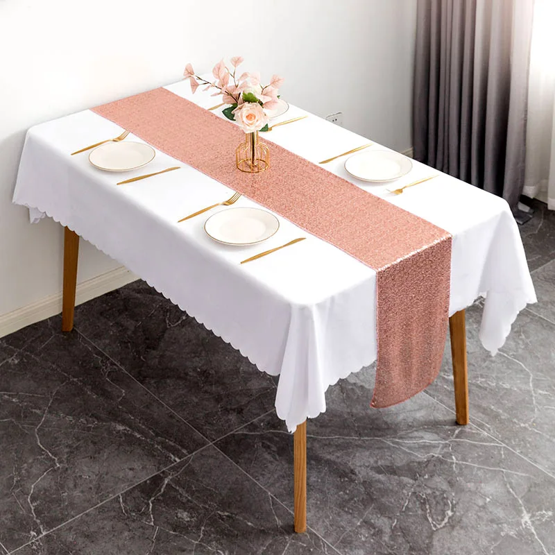 

Modern Sequin Table Runners for Wedding Decoration Christmas Birthday Party Home Solid polyester Tea Table Runner Table Cover