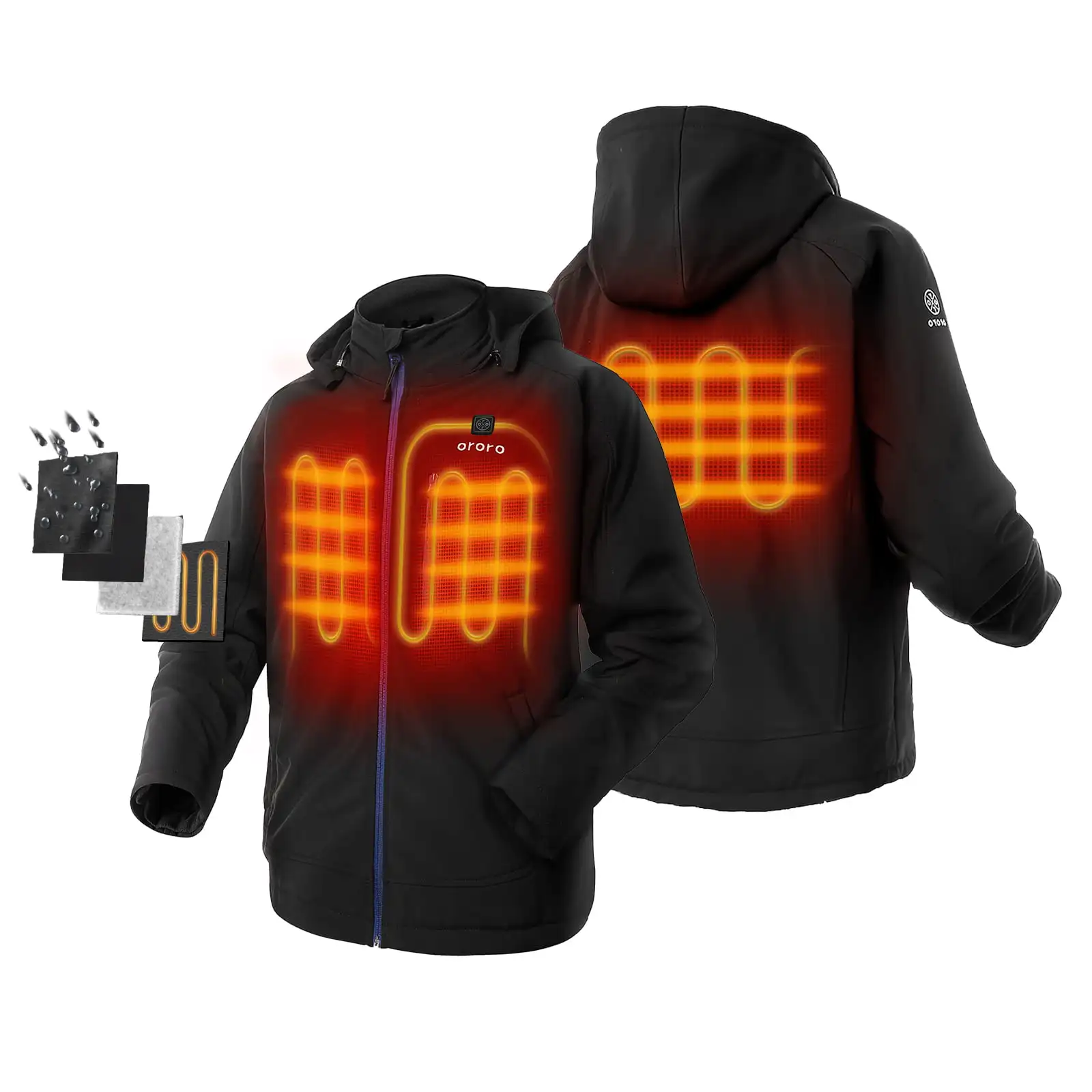 Men's Heated Jacket Kit With Detachable Hood and Battery Pack