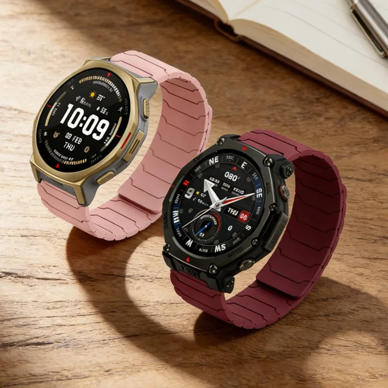 Фото Магнитный силиконовый ремешок 20 мм 22 мм для Amazfit T-Rex3 Pro 48/44 мм, классический деловой ремешок для Amazfit Active 2 3 Helio/Balance 2/Bip 6 №1