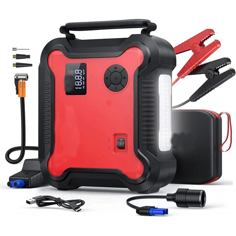

Car Jump Starter with Air Compressor 23800mAh Battery Booster Pack All GasDiesel Digital Tire Inflator Fast Battery Charger