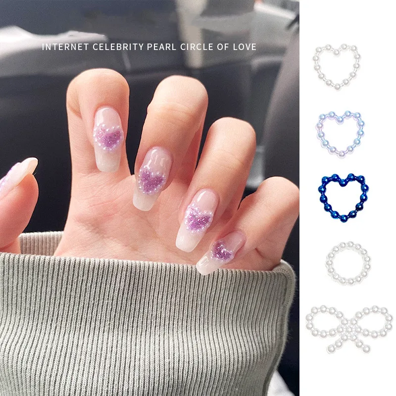 

Noblewoman Pearl Heart Nail Adorn Trinkets Elegant Classy Hollow Heart, Stars, Bow Knot Nail Embellishment Manicure Accessory 3D