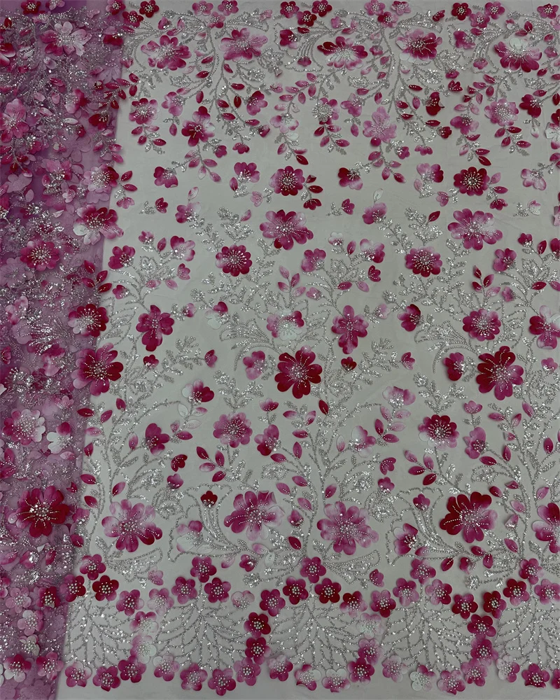 Французская кружевная ткань с 3D цветами и блестками 2024 Высококачественная