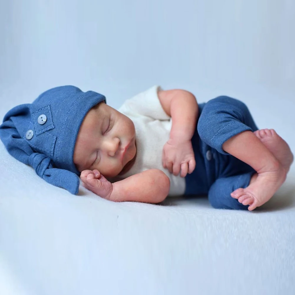 

NPK 49CM Reborn Doll Sleeping Baby Levi Lifelike Soft Body Flexible 3D Skin Tone With Veins Premie Rooted Eyelashes Toddler Toy