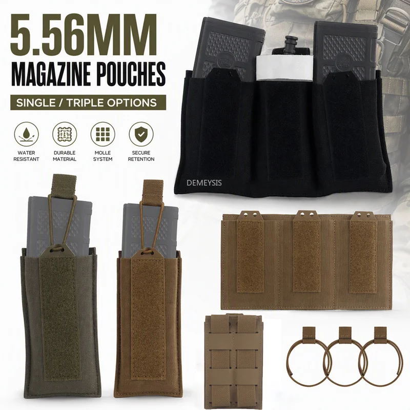 Фото Тактические одинарные/тройные подсумки для магазинов AR 5.56, держатель для магазинов для страйкбола, расширительная передняя панель для охотничьего жилета №1