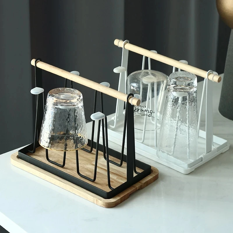

Cup Holder Iron Water Draining Rack Portable Glasses Organizer Kitchen Cup Shelf With Tray Drying Rack Kitchen Storage