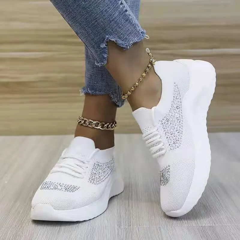 

Woman Casual Sneakers Rhinestones Decorative Mesh Breathable Outdoor Walking Shoes Stretch Comfortable Fashion Women's Shoes