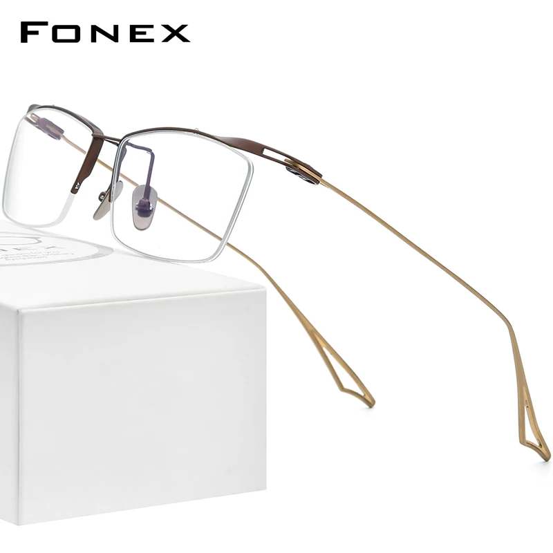 FONEX Titanium Glasses Frame Men Semi Rimless Square Prescription Eyeglasses Men's Half Rim Myopia Optical Frame Eyewear ACTFour