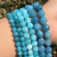 natural faceted blue stone beads round loose bead for jewelry making 15 4681012mm diy bracelets pendant necklace wholesale