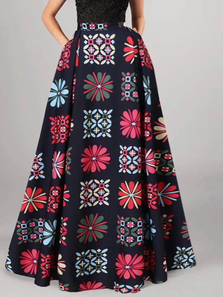 

Bohemian 2022 Geometric Print Long Skirt Celmia Fashion Women Sexy High Waist Maxi Skirts Casual Summer Holiday Loose Buttoms