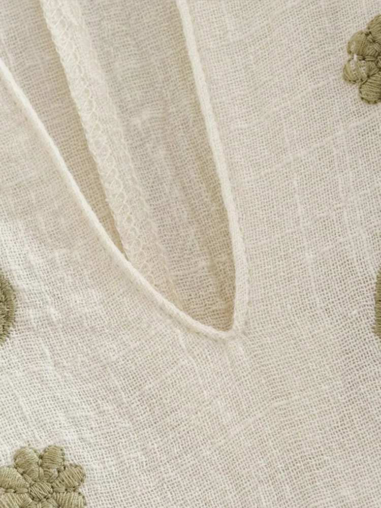 Рубашка женская из хлопка и льна с вышивкой свободная блузка V-образным вырезом