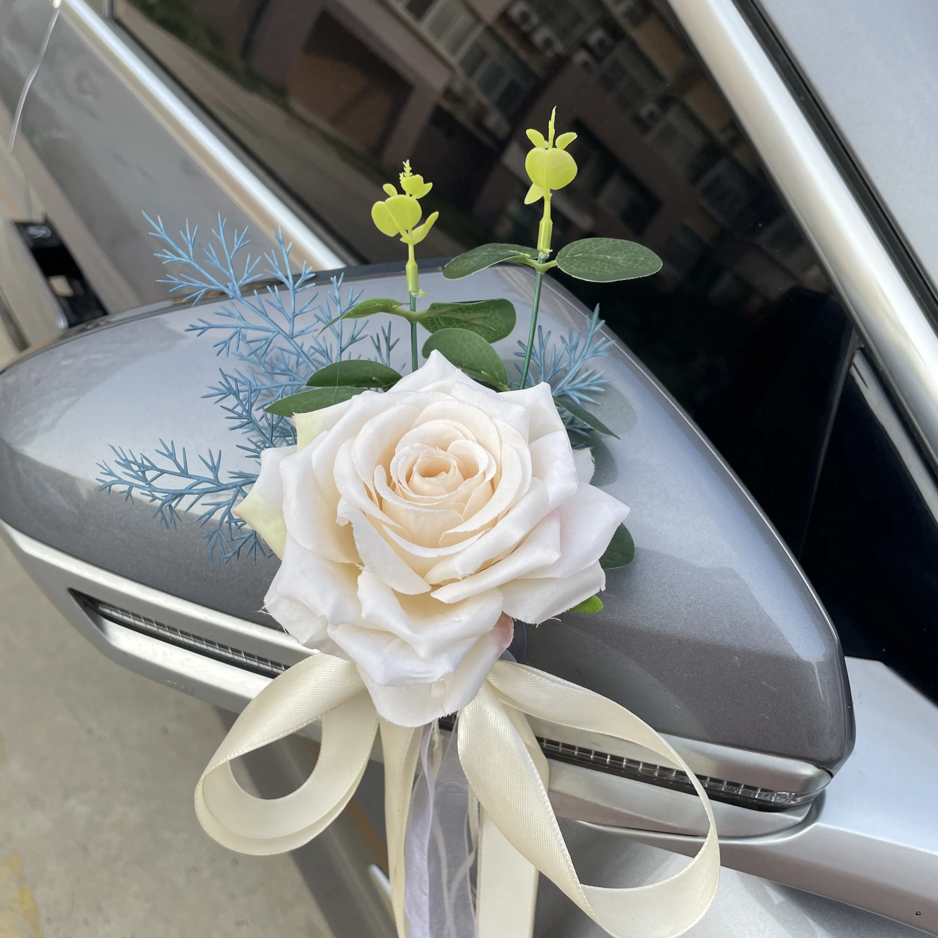 

1 Piece EUCALYPTUS Rose Wedding Car Decoration Flower Door Handles Rearview Mirror Decorate Artificial Flower Accessories Z711