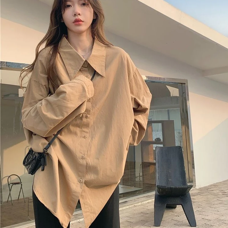 Harajuke Oversized Shirts Women Spring Autumn New Korean Fashion Loose Button Down Long Sleeve Blouses Tops Mujer