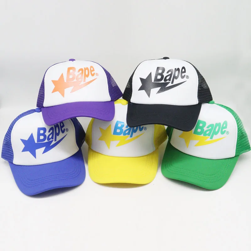 

2023 Spring and Summer Bapes Multi-Color Couple Baseball Cap Hip-Hop Hollow Hat Men's and Women's Mesh Hat Sun Visor Hat
