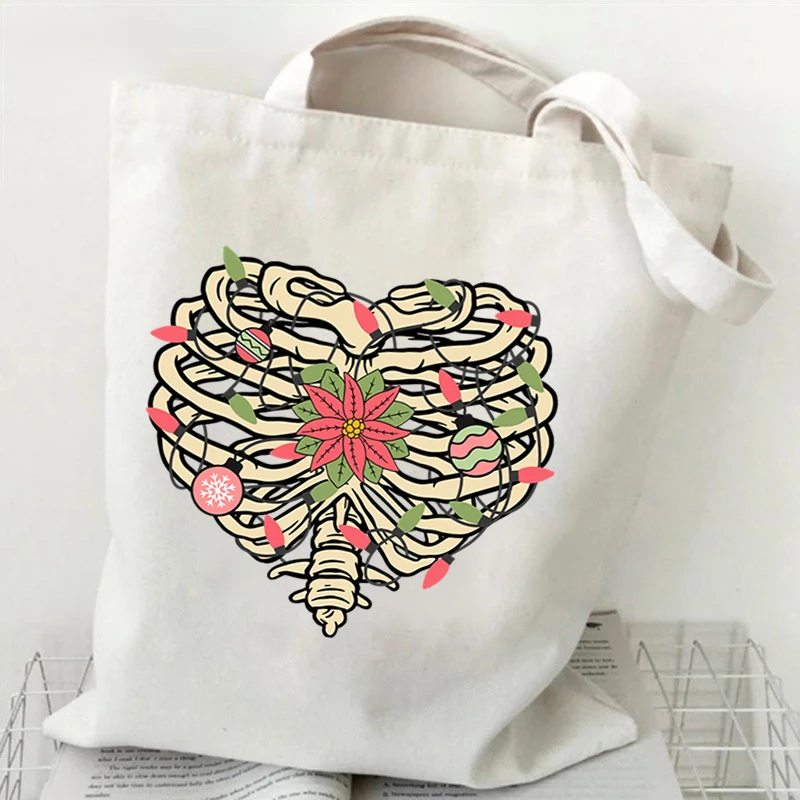 

Christmas Skeletons Print 2022 New Canvas Women's Casual Handbag Shopper Large Capacity Single Shoulder Bags Girls Tote Bags