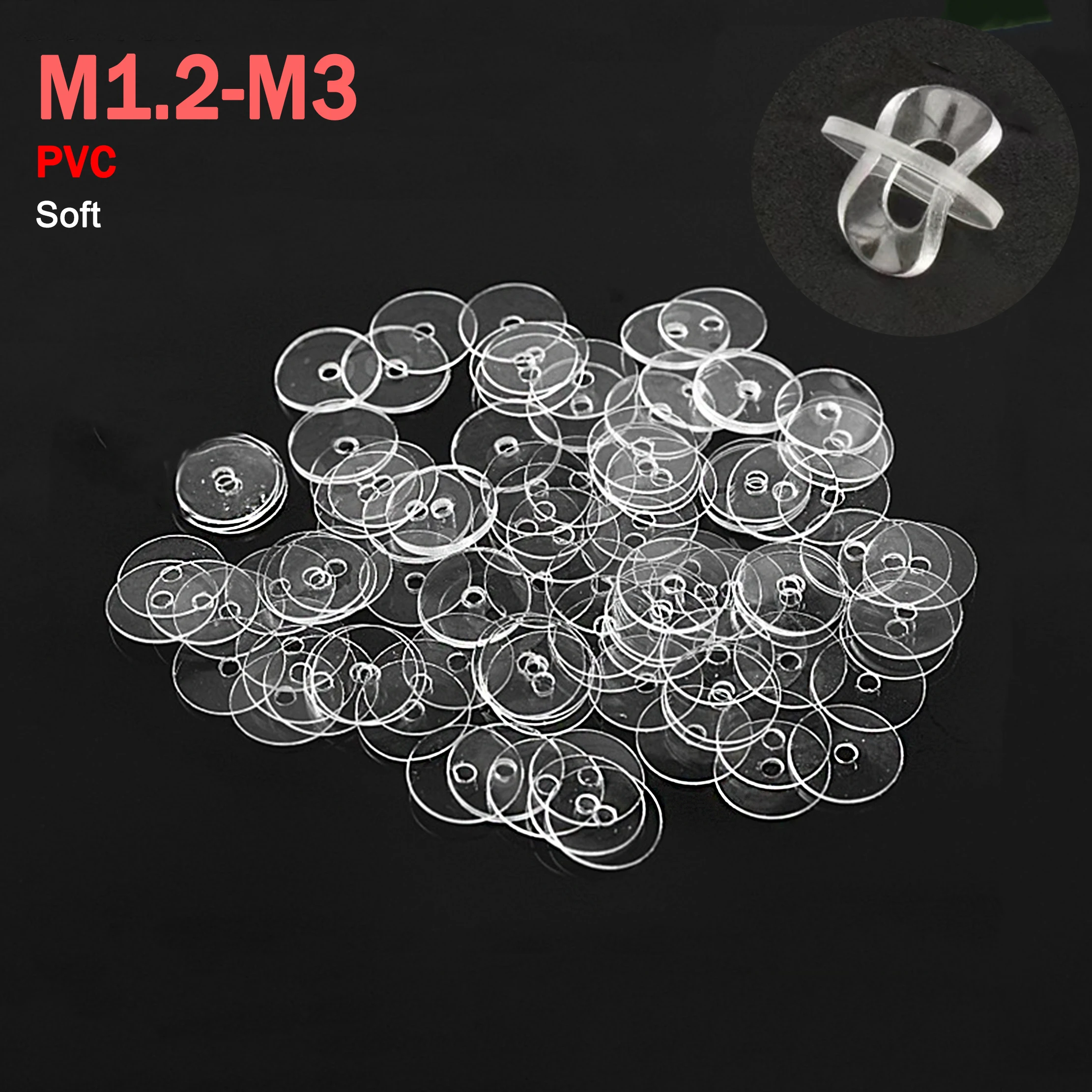 

200 шт., мягкая пластиковая прозрачная изоляционная простая прокладка из ПВХ M1.2 M1.3 M1.4 M1.5 M1.7 M 1.8-M3, кольцевая прокладка, плоская шайба