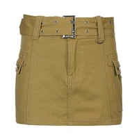 y2k aesthetics basic belted low waist micro skirts 2000s fashion sexy pockets khaki cargo skirt cute bottoms clubwear