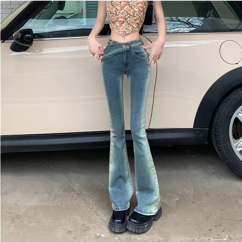 

Джинсы женские в стиле бойфренд, уличная одежда в полную длину, минималистичные Популярные хипстерские джинсовые винтажные повседневные расклешенные брюки с карманами в стиле ретро Харадзюку
