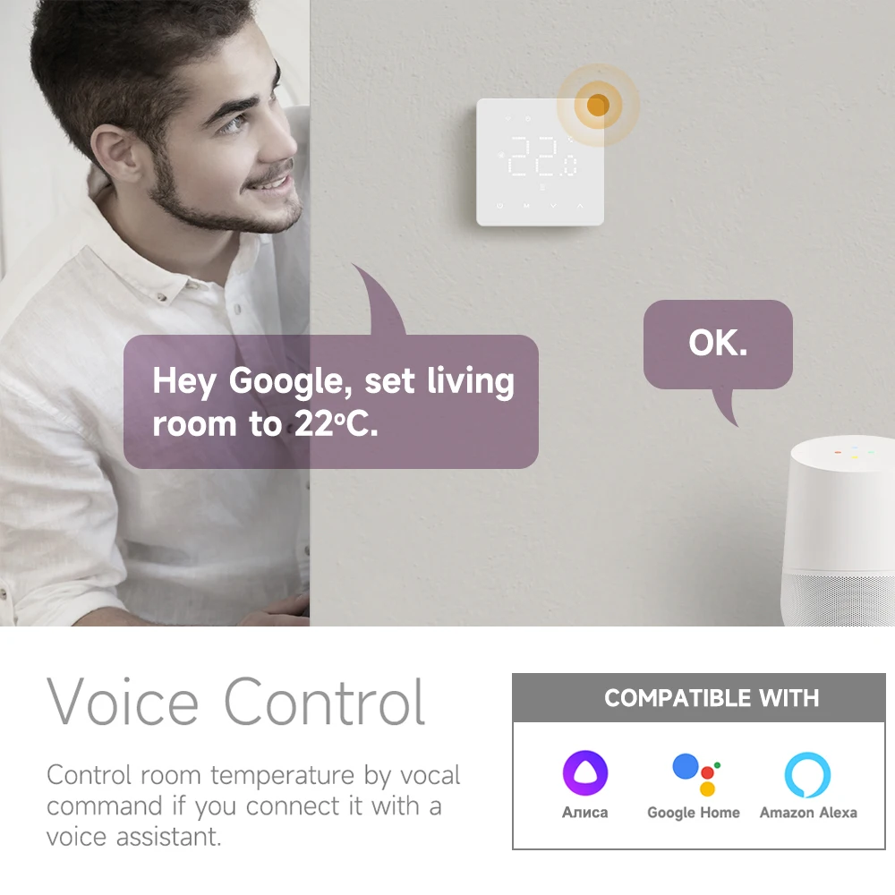 Умный термостат для теплого пола Tuya Wi-Fi с Alexa Alice
