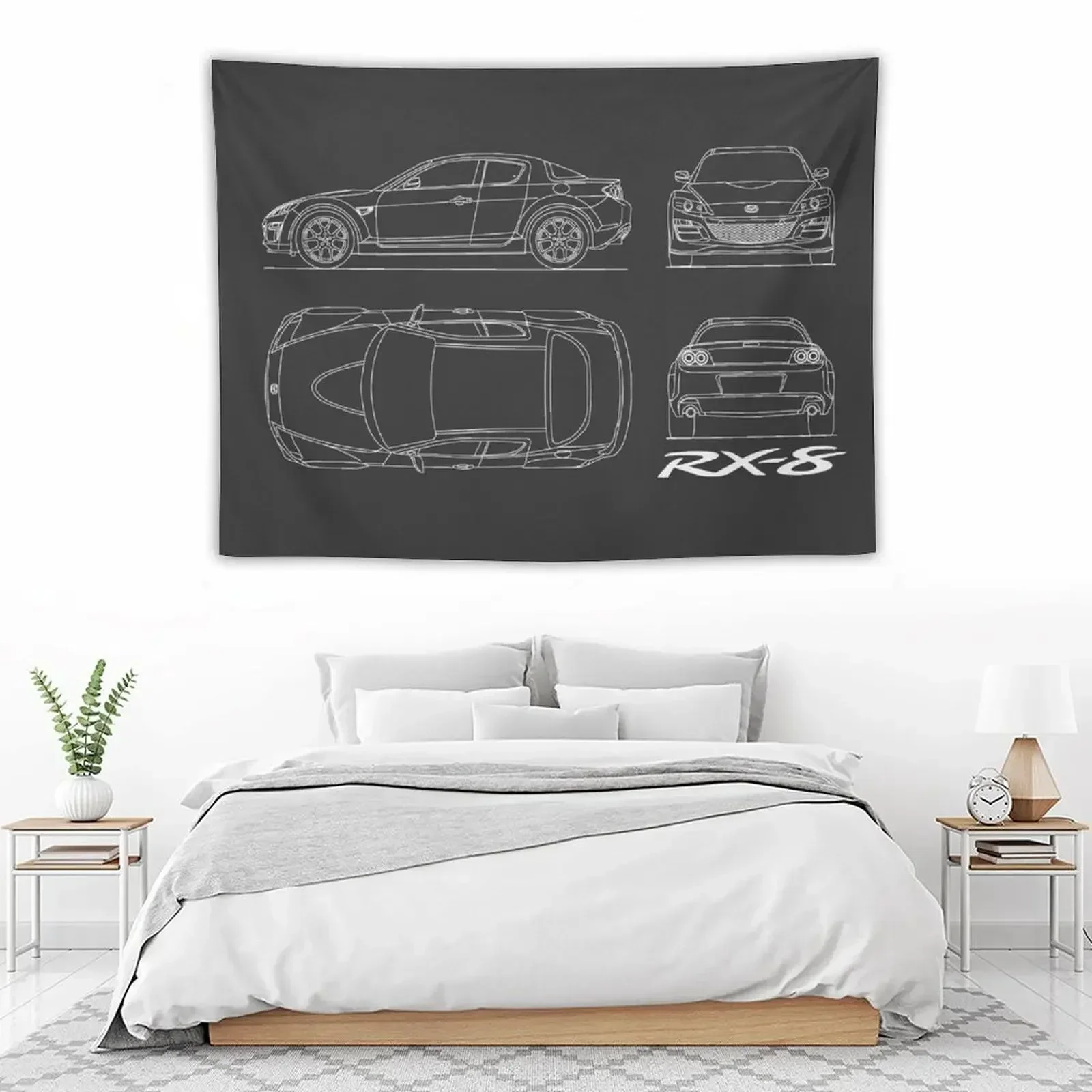 RX-8 Blueprint в черном гобелене Эстетическое украшение комнаты Настенные покрытия