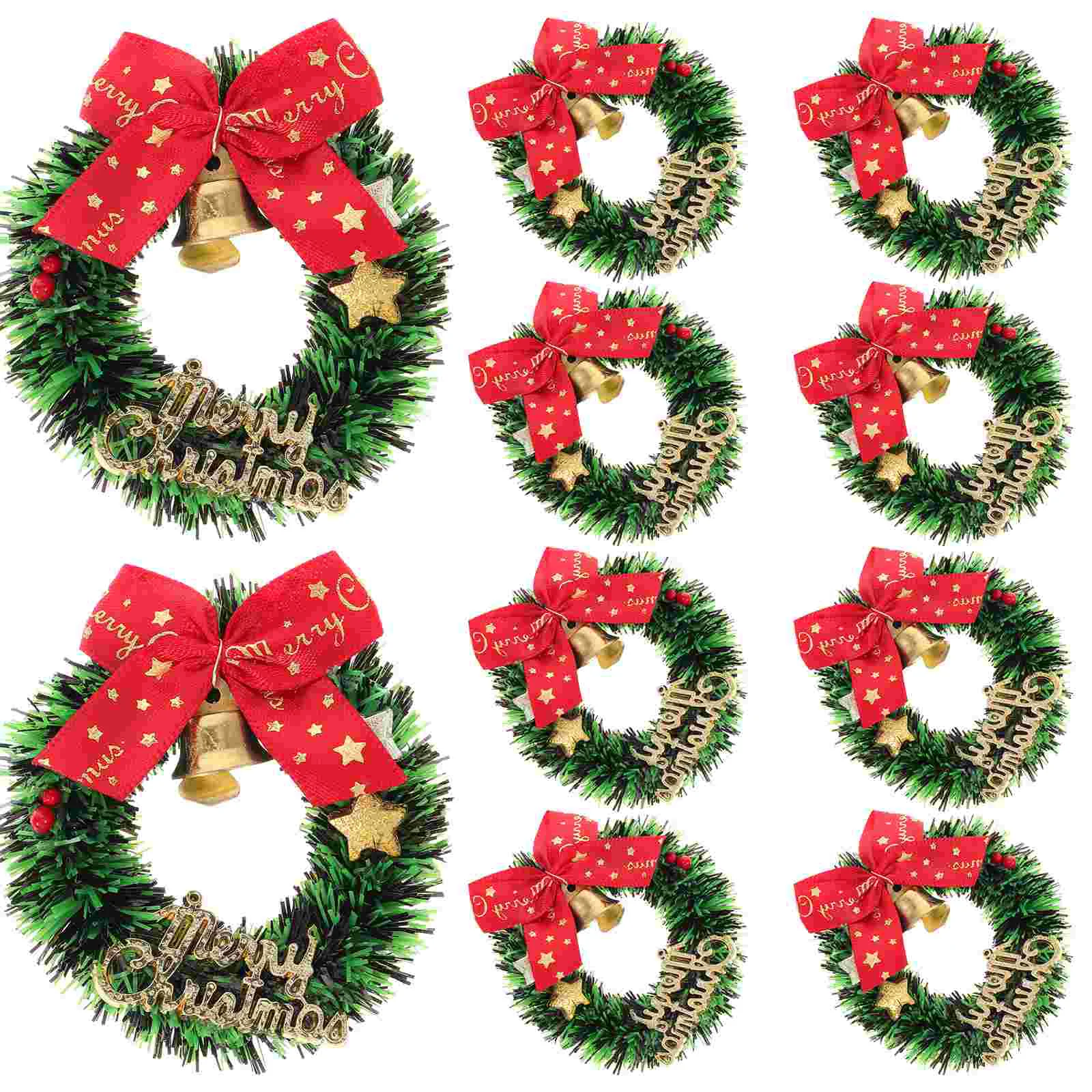 

Christmas Decorations Mini Christmas Wreaths Small Xmas Wreaths with Red Berry Bell and Bowknot Winter Snow Ornaments Candles
