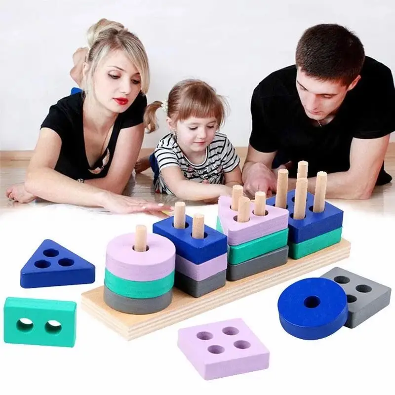 

2022 Educational Toys Color Shape Toy Wooden Building Blocks Early Learning Match Kids Puzzle Toys for Children Boys Girls bébé