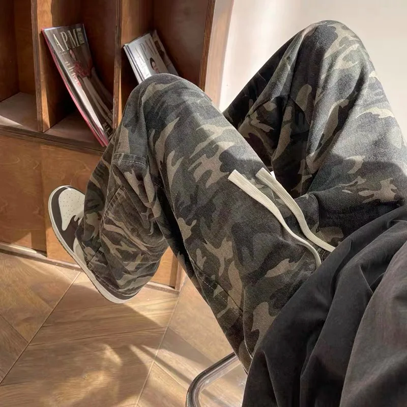Мужские широкие камуфляжные спортивные штаны повседневные джинсы джинсовые