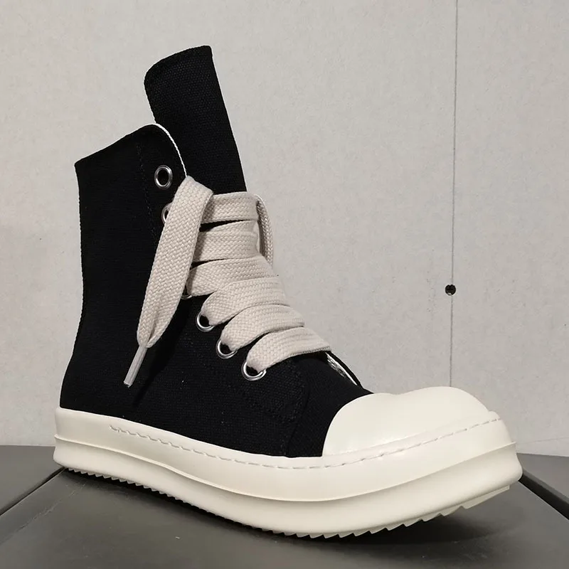 

2023 Rric Owees men's high-top canvas shoes Owens thick bottom wide laces round toe ankle boots women's sneakers with box