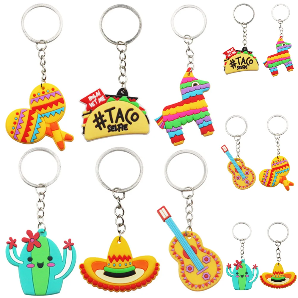 

24 Pcs Cartoon Keychain Ornaments Kids Fiesta Party Keychain Alloy Key Hanging Decor Pvc Mexican Keyring Child