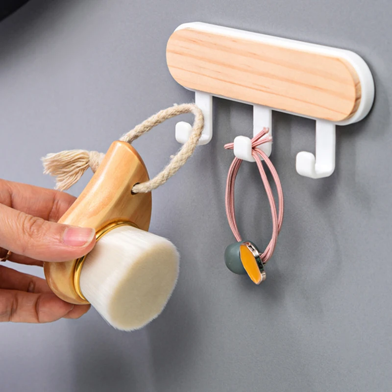 

Wooden Wall Hooks Self Adhesive Hook Coat Scarf Bag Wall Hanger Organizer Kitchen Storage Hook Decor Behind Door Hook