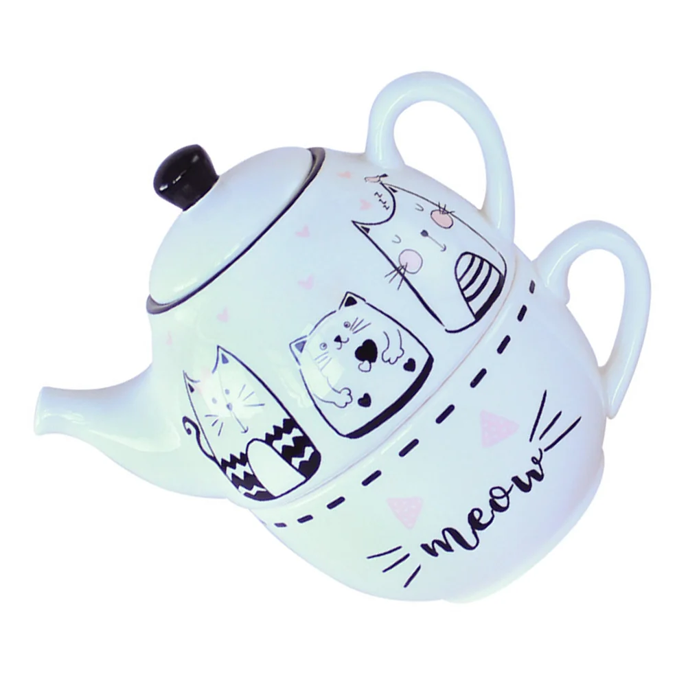 

1 Set Lovely Cat Pattern Teapot Cup Kit Creative Ceramic Tea Cup Teapot Set