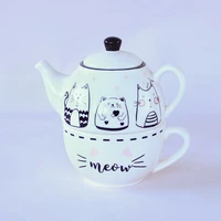 french romantic cute cat european and american black and white ceramic teapot gift home tea set decorative cup and pot set