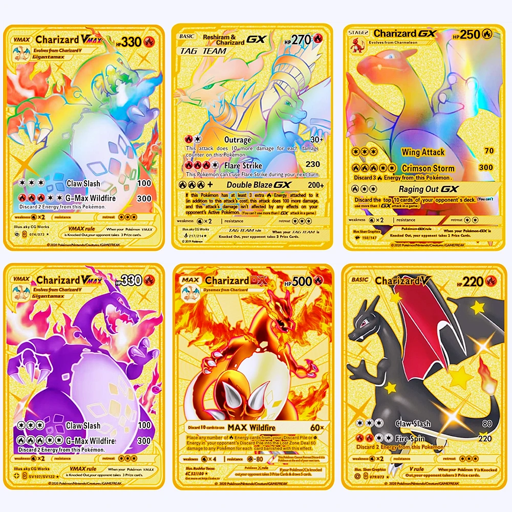 

Pokemon Gold Cards Charizard Mewtwo Pikachu Cartas Pokemon Espanol Animal Iron Shiny Cards Vmax Game Collection Card Gift Kids