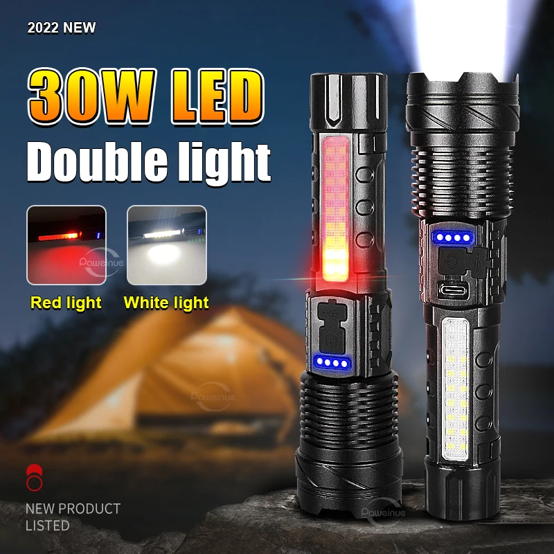 1500M Long Range Led Flashlight Tactical Flashight Outdoor Camping Lantern 7 Modes COB Work Light with Built-in 2600mah Battery