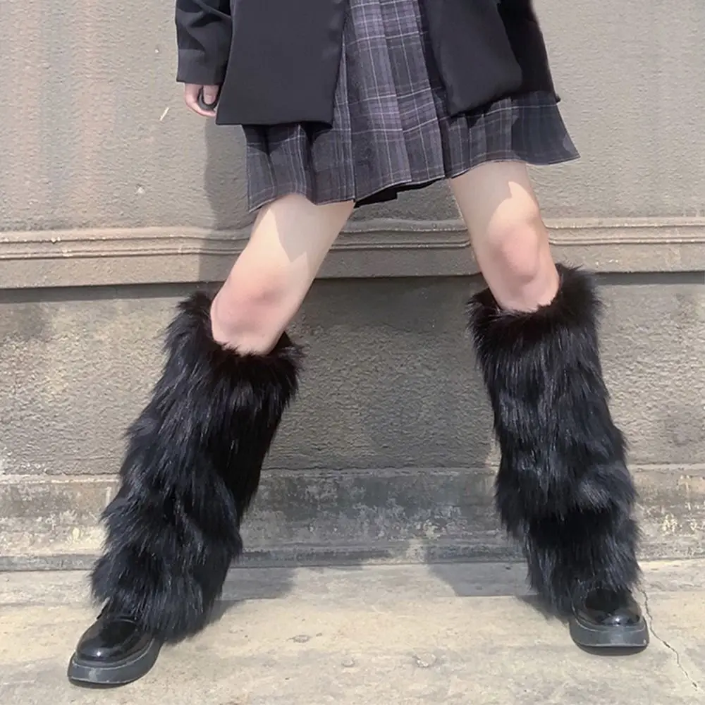 Women Girls Faux Fur Furry Warm Knee High Foot Covers Ankle Warmer Boot Socks Leg Warmers