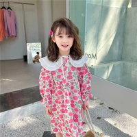 girls lotus leaf large lapel floral dress 2022 spring and autumn new childrens puff sleeve princess dress girls clothing